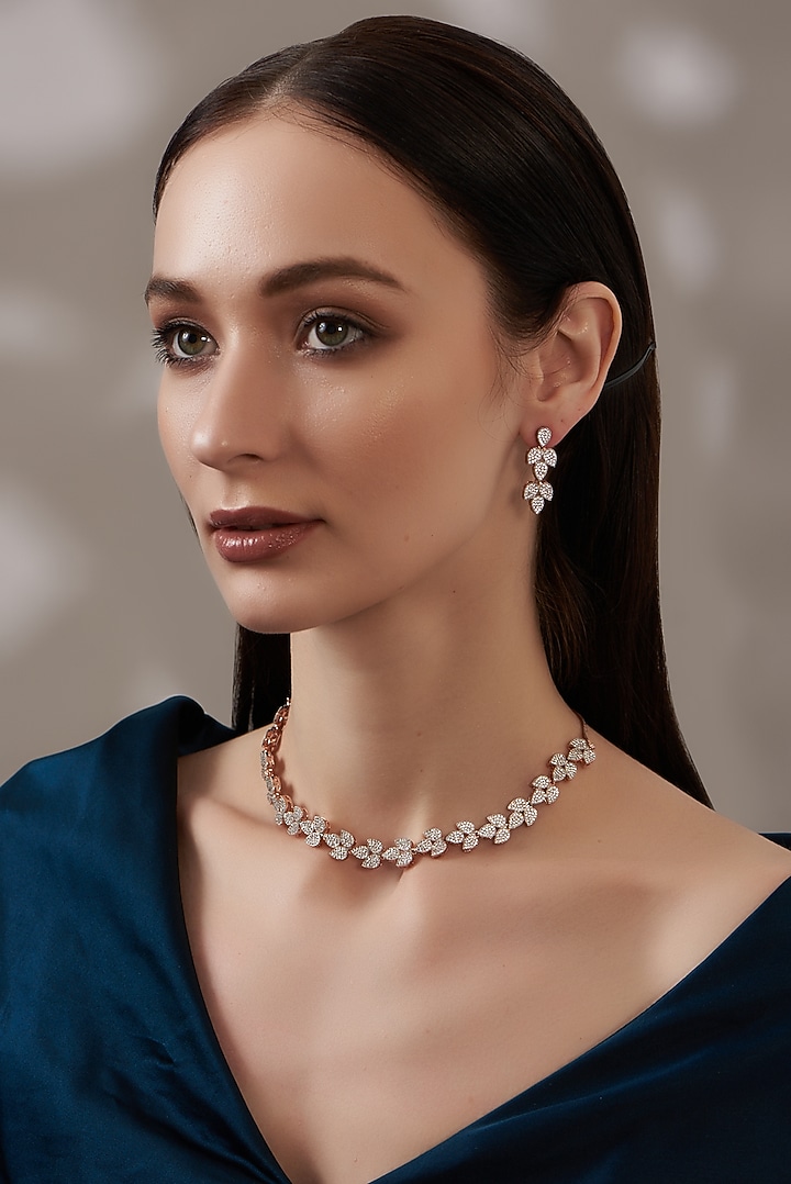 White Finish Faux Diamond Necklace Set by Aster at Pernia's Pop Up Shop
