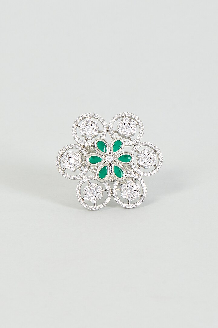 White Finish Zircon & Green Stone Ring by Aster at Pernia's Pop Up Shop
