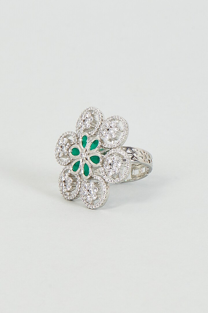 White Finish Zircon & Green Stone Ring by Aster at Pernia's Pop Up Shop
