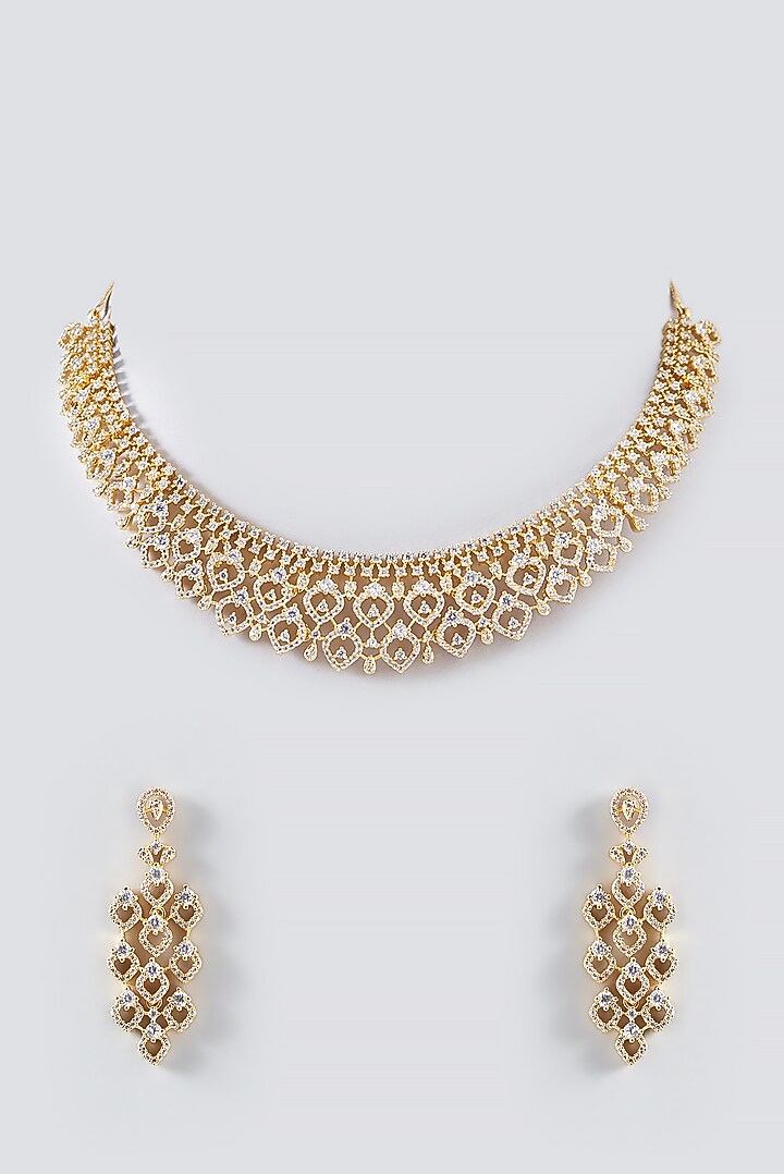 Gold Finish Faux Diamond Necklace Set by Aster at Pernia's Pop Up Shop