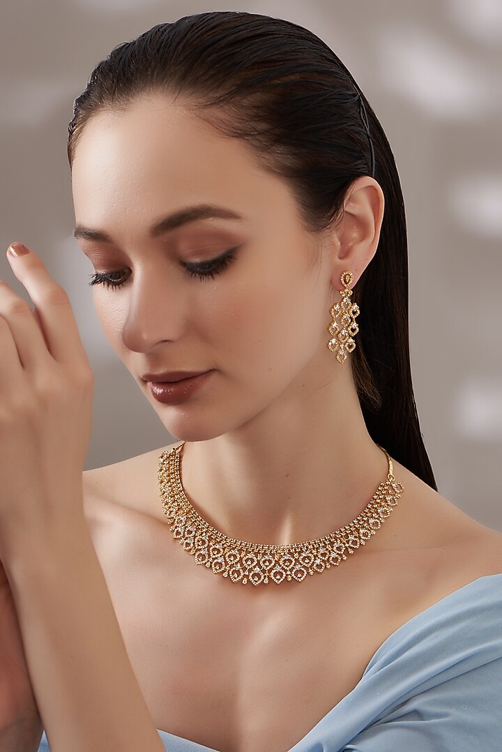 Gold Finish Faux Diamond Necklace Set by Aster at Pernia's Pop Up Shop