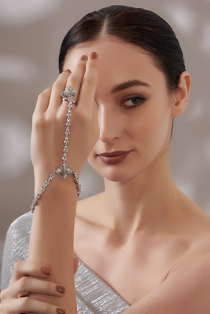 White Finish Faux Diamonds Hathphool by Aster at Pernia's Pop Up Shop