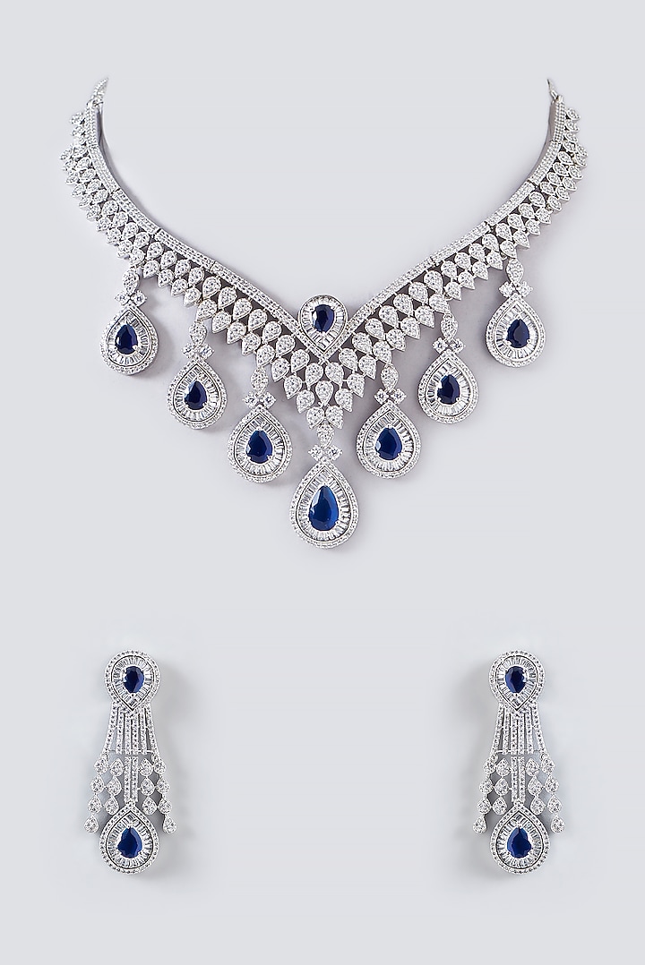 White Finish Zircon & Sapphire Choker Necklace Set by Aster at Pernia's Pop Up Shop