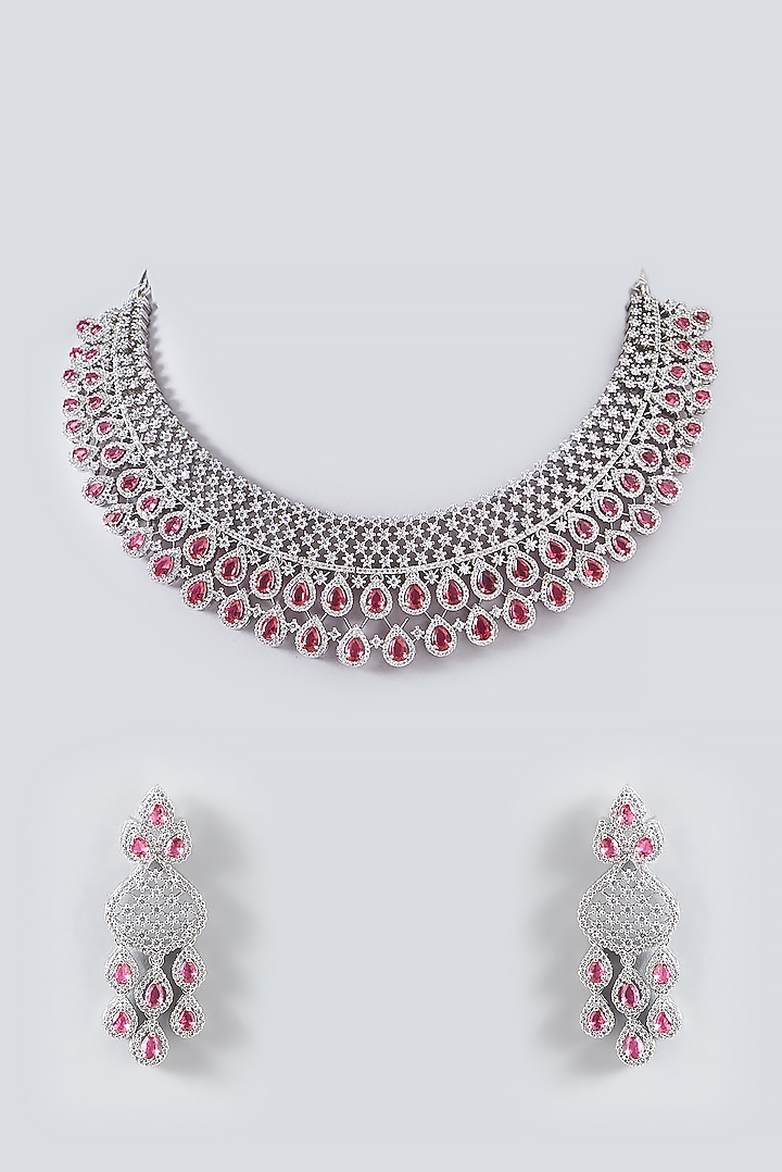 White Finish Faux Diamond Necklace Set by Aster at Pernia's Pop Up Shop
