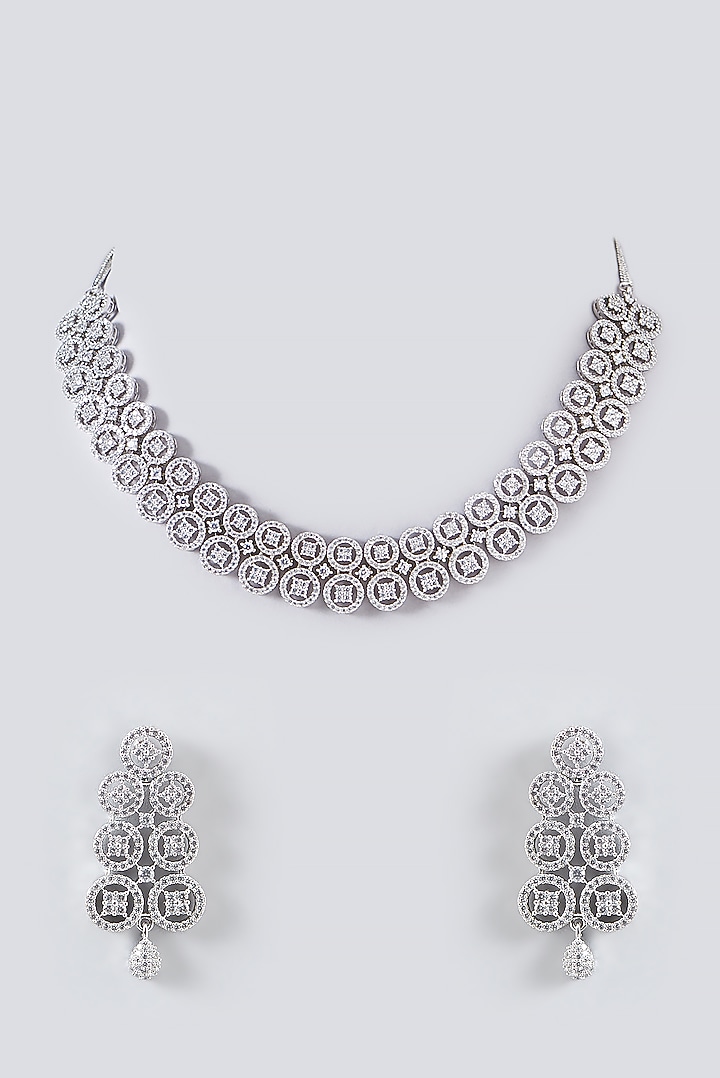 White Finish Faux Diamond Necklace Set by Aster at Pernia's Pop Up Shop