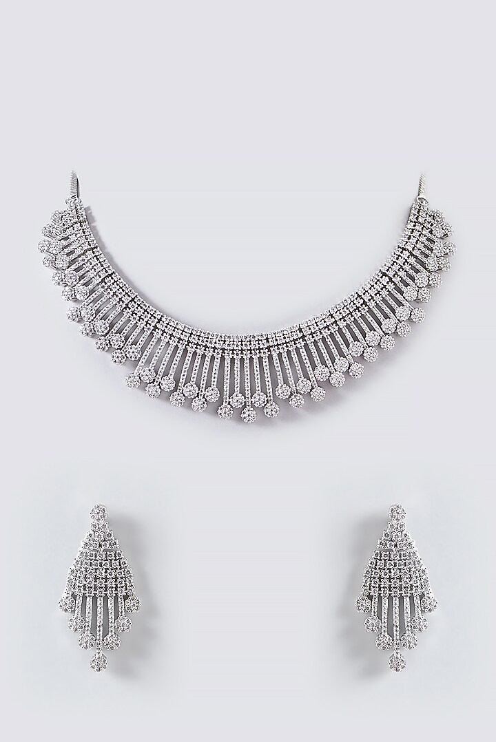 White Finish Faux Diamond Necklace Set by Aster at Pernia's Pop Up Shop