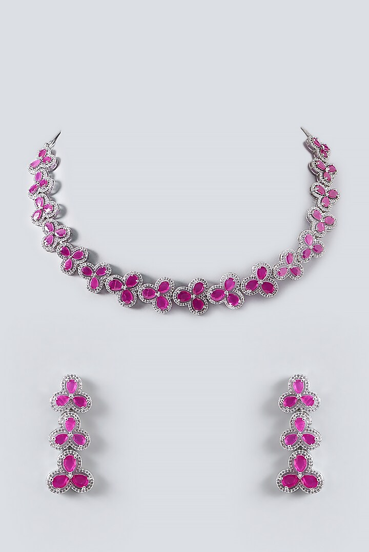 White Finish Zircon & Ruby Necklace Set by Aster at Pernia's Pop Up Shop