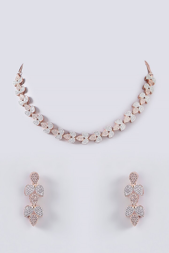 Rose Gold Finish Faux Diamond Necklace Set by Aster at Pernia's Pop Up Shop