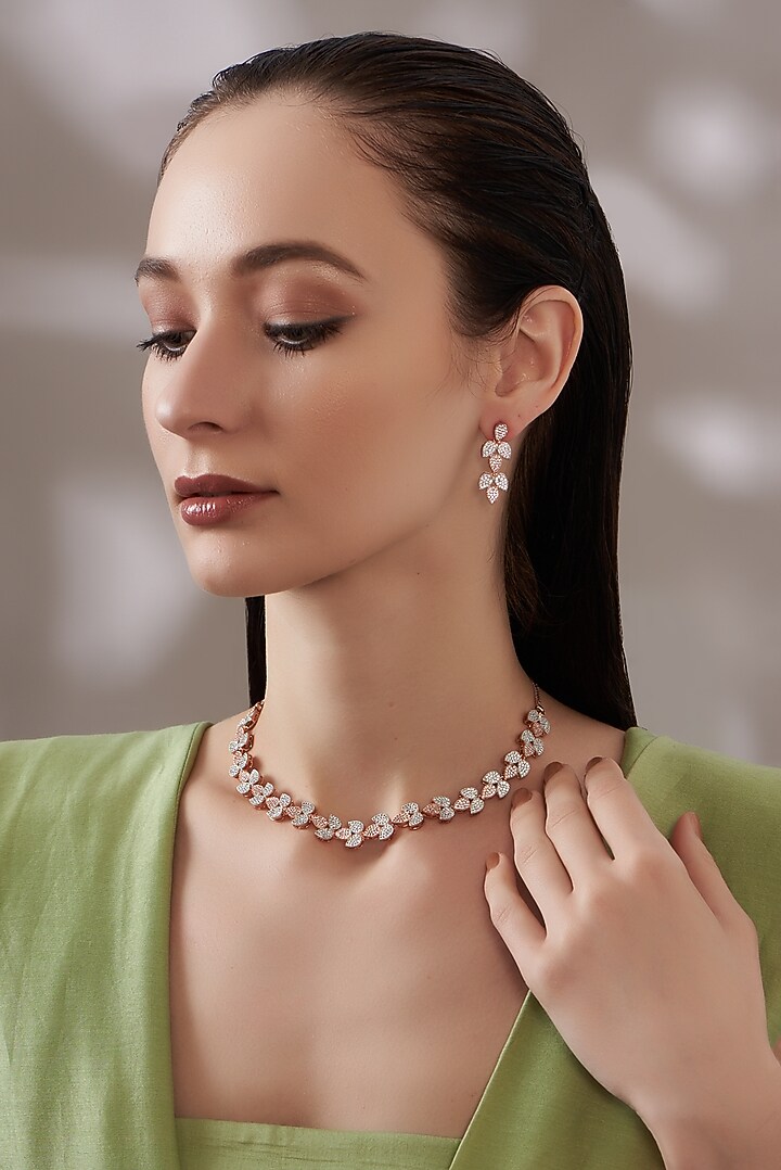 Rose Gold Finish Faux Diamond Necklace Set by Aster at Pernia's Pop Up Shop