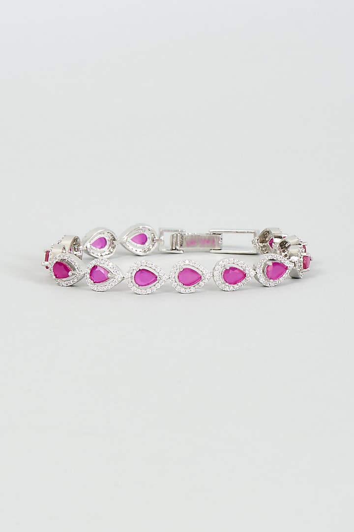 White Finish Zircon & Red Stone Bracelet by Aster at Pernia's Pop Up Shop
