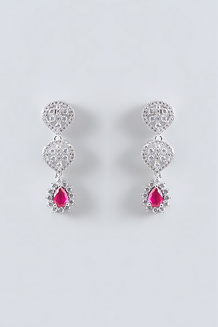 White Finish Faux Diamond & Red Stones Necklace Set by Aster at Pernia's Pop Up Shop