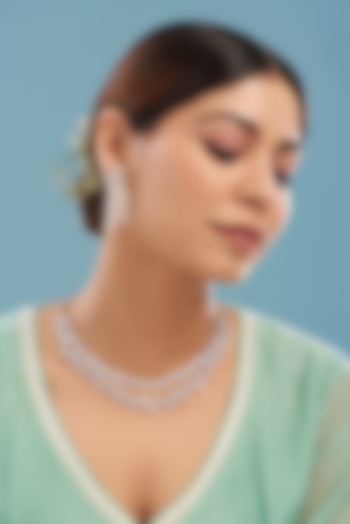 White Finish Faux Diamond Layered Necklace Set by Aster at Pernia's Pop Up Shop