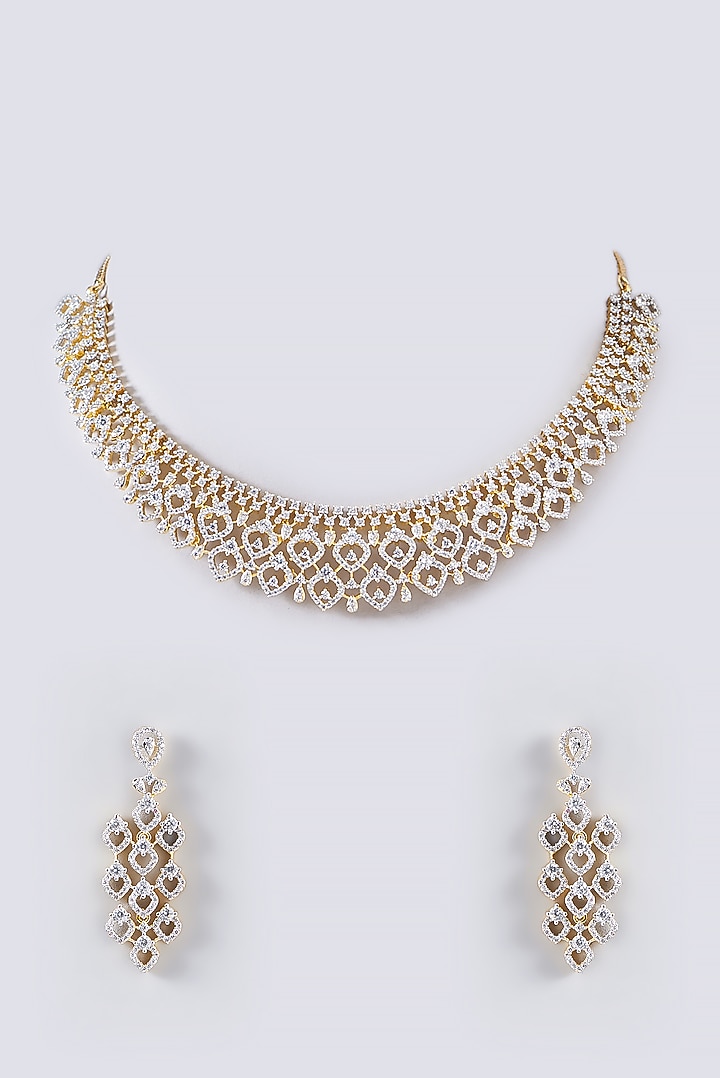 Gold Finish Faux Diamond Necklace Set Design by Aster at Pernia's Pop Up Shop 2024