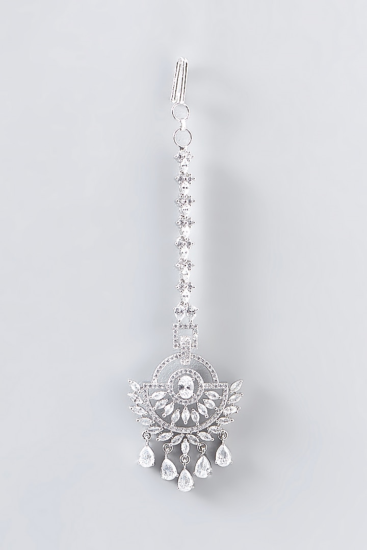 White Finish Faux Diamond Maang Tikka by Aster at Pernia's Pop Up Shop