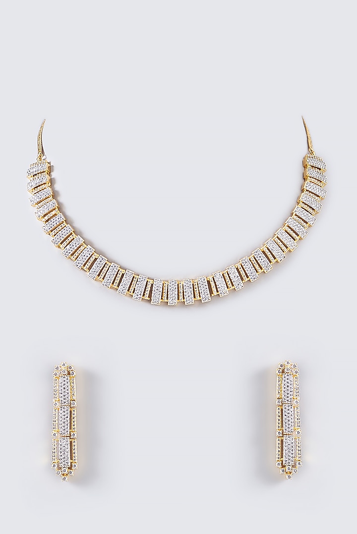 Gold Finish Faux Diamond Necklace Set by Aster at Pernia's Pop Up Shop