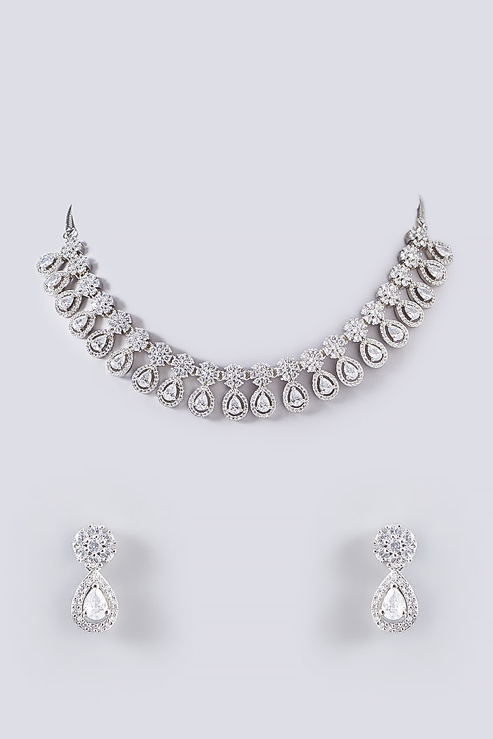 White Finish Faux Diamond Necklace Set by Aster at Pernia's Pop Up Shop