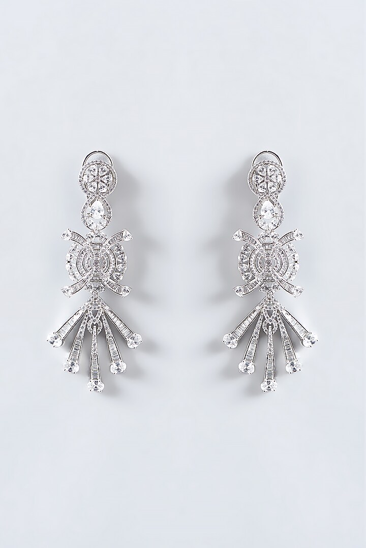 White Finish Faux Diamond Dangler Earrings by Aster at Pernia's Pop Up Shop