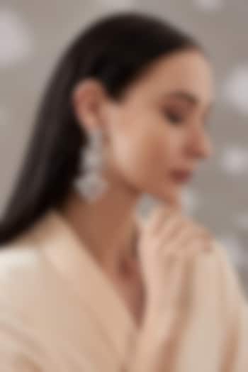 White Finish Faux Diamond Dangler Earrings by Aster at Pernia's Pop Up Shop