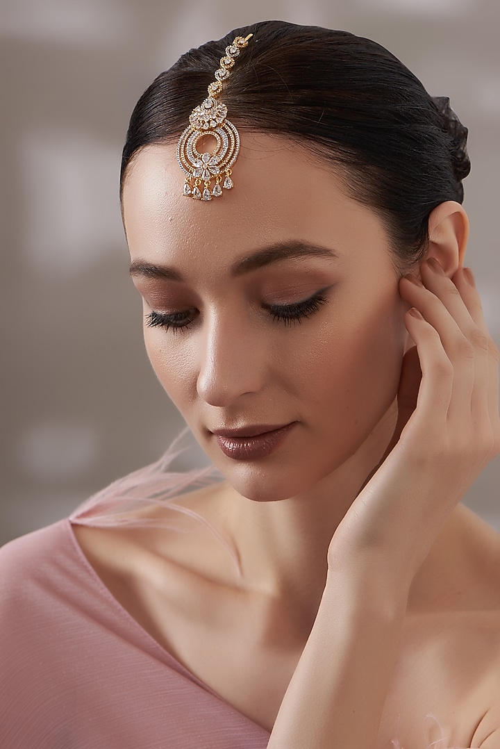 Gold Finish Faux Diamond Maang Tikka by Aster at Pernia's Pop Up Shop