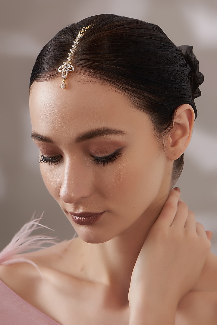 Gold Finish Faux Diamond Maangtikka by Aster at Pernia's Pop Up Shop