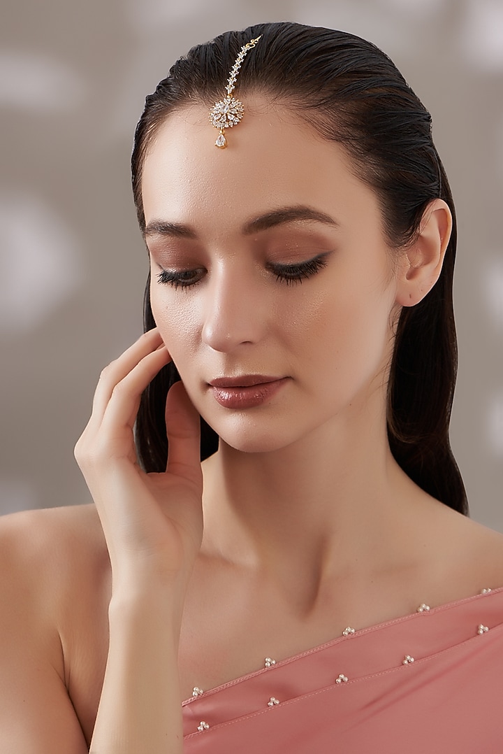 Gold Finish Faux Diamons Maangtikka by Aster at Pernia's Pop Up Shop