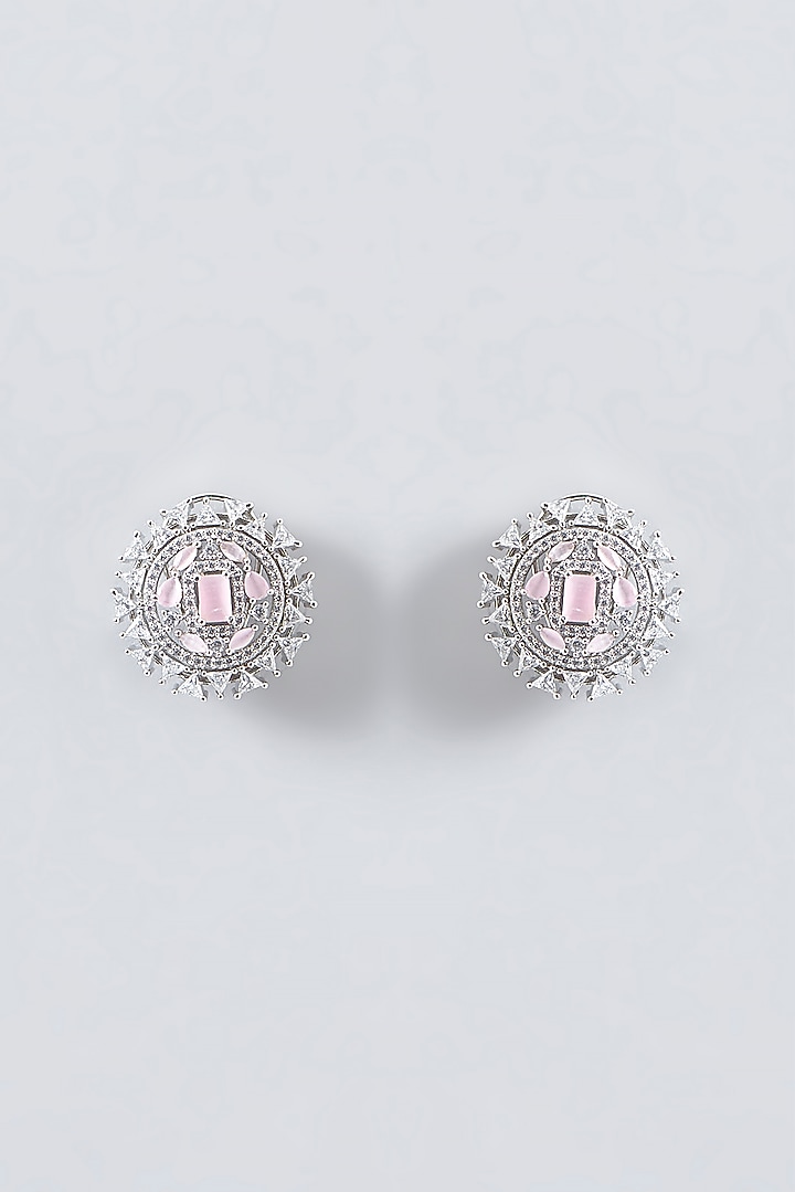 White Finish Faux Diamond Stud Earrings by Aster at Pernia's Pop Up Shop