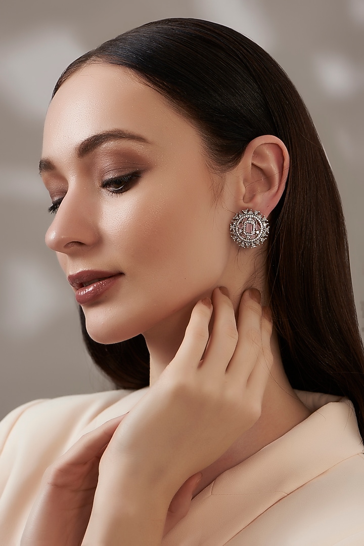 White Finish Faux Diamond Stud Earrings by Aster at Pernia's Pop Up Shop