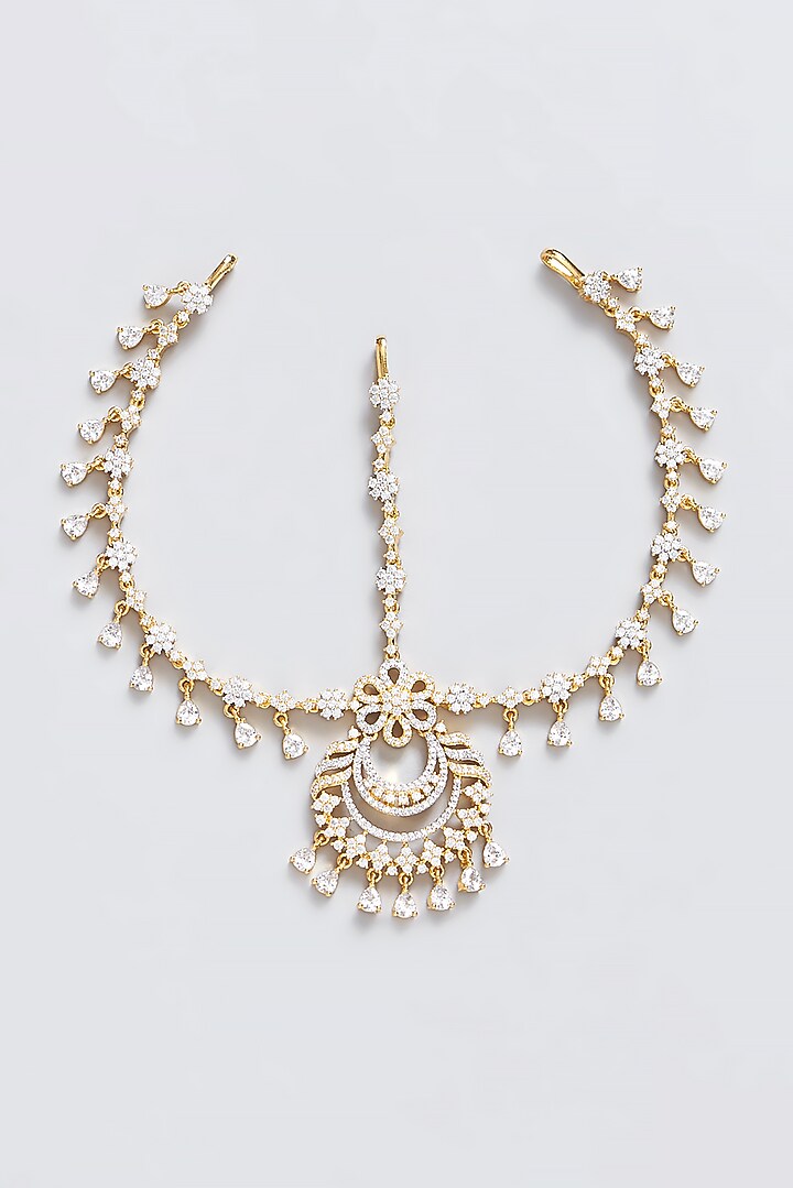 Gold Finish Faux Diamond & Zircon Mathapatti by Aster at Pernia's Pop Up Shop