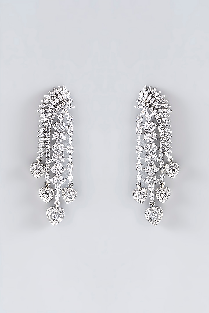White Finish Faux Diamond Dangler Earrings by Aster at Pernia's Pop Up Shop