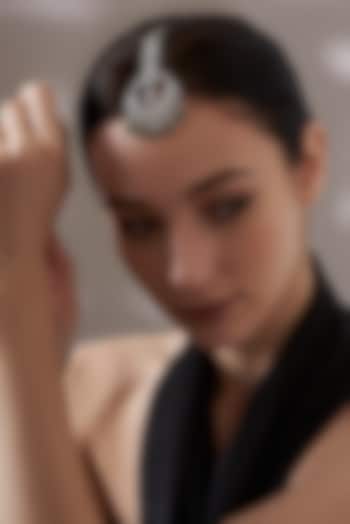 White Finish Faux Diamond & Green Stone Maangtikka by Aster at Pernia's Pop Up Shop