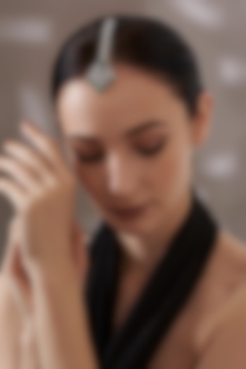 White Finish Faux Diamond & Green Stone Maangtikka by Aster at Pernia's Pop Up Shop