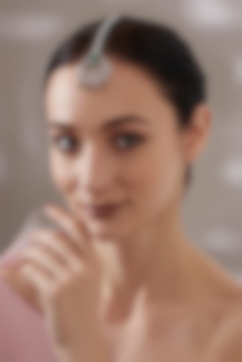 White Finish Faux Diamond & Green Stone Maangtikka by Aster at Pernia's Pop Up Shop