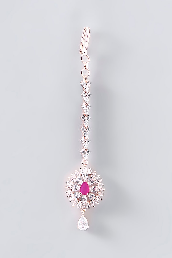 Rose Gold Finish Faux Diamond Maangtikka by Aster at Pernia's Pop Up Shop