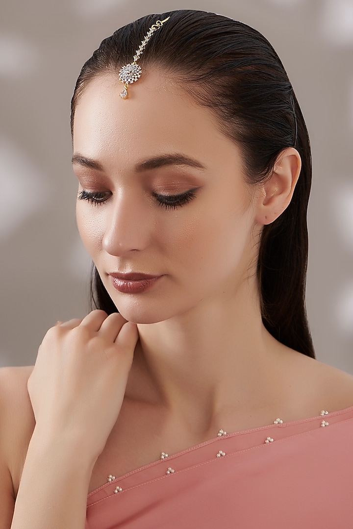 Gold Finish Faux Diamond Maangtikka by Aster at Pernia's Pop Up Shop