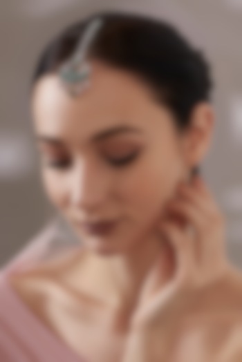 White Finish Faux Diamond & Green Stone Maangtikka by Aster at Pernia's Pop Up Shop