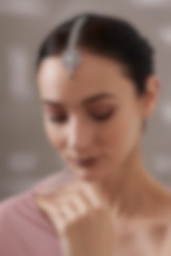 White Finish Faux Diamond & Green Stone Maangtikka by Aster at Pernia's Pop Up Shop