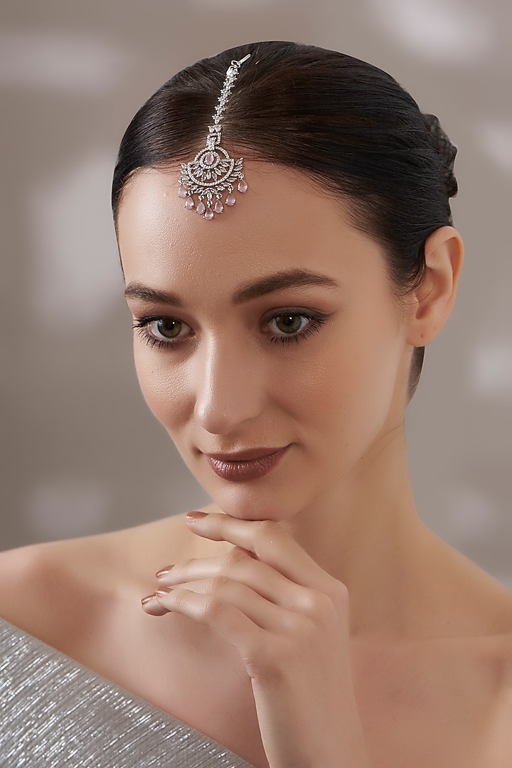 White Finish Faux Diamond Maangtikka by Aster at Pernia's Pop Up Shop