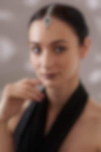 White Finish Faux Diamond & Green Stone Maangtikka by Aster at Pernia's Pop Up Shop