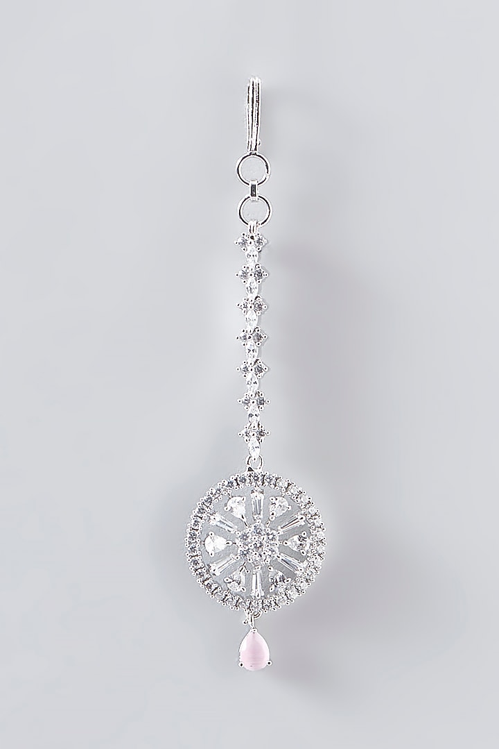 White Finish Faux Diamond Maangtikka by Aster at Pernia's Pop Up Shop
