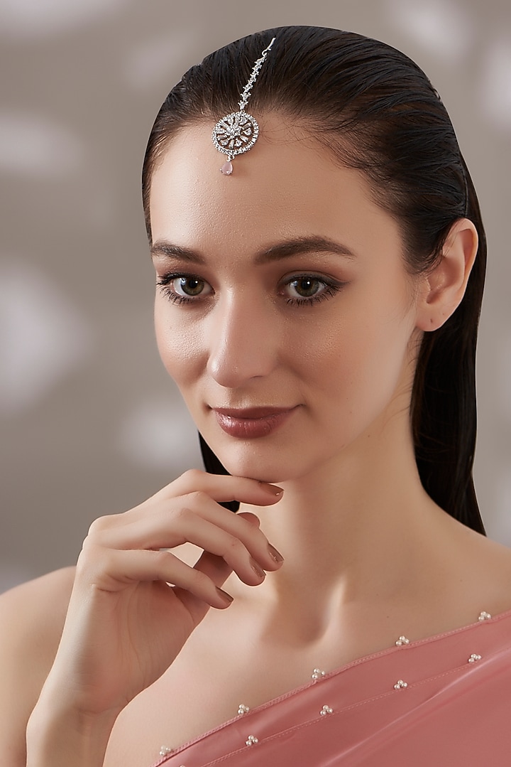 White Finish Faux Diamond Maangtikka by Aster at Pernia's Pop Up Shop