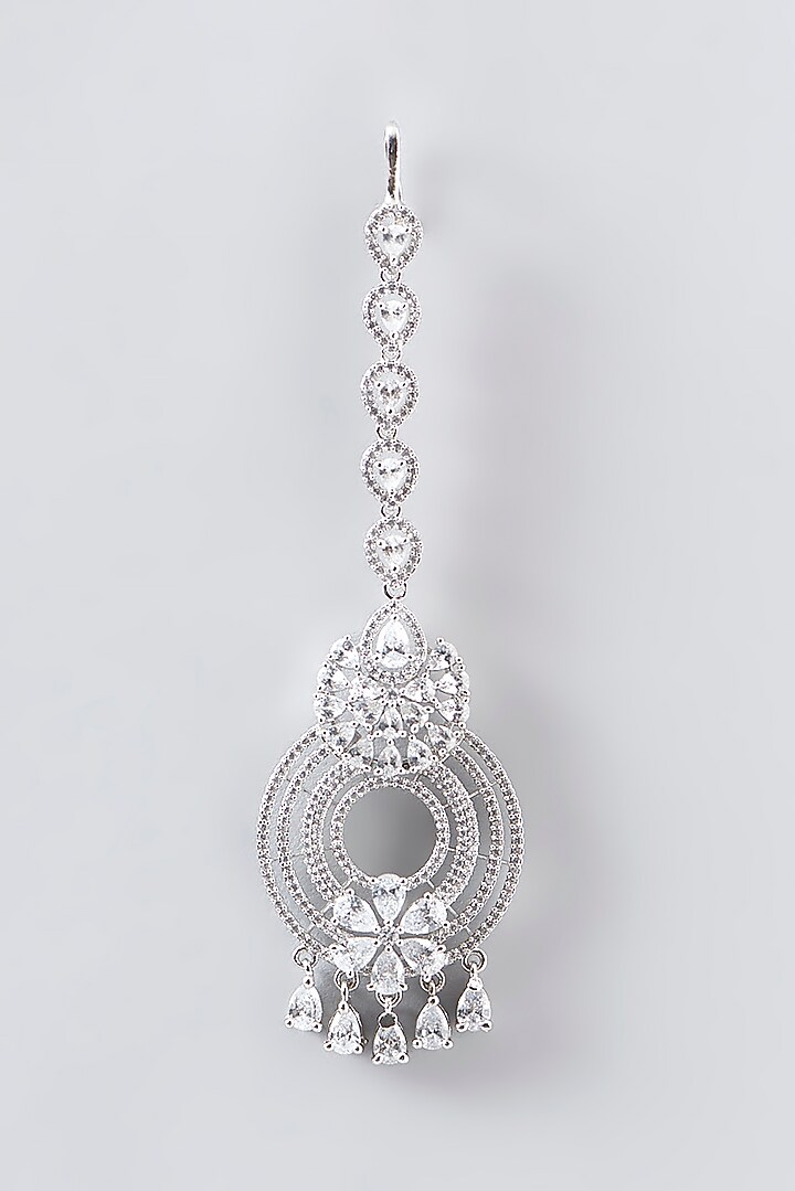 White Finish Faux Diamond Maangtikka by Aster at Pernia's Pop Up Shop