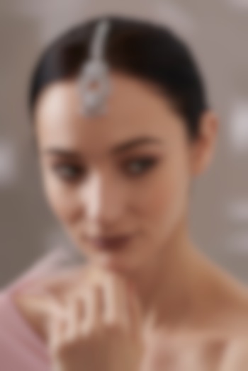 White Finish Faux Diamond Maangtikka by Aster at Pernia's Pop Up Shop