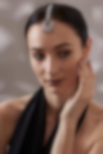 White Finish Faux Diamond & Green Stone Maangtikka by Aster at Pernia's Pop Up Shop