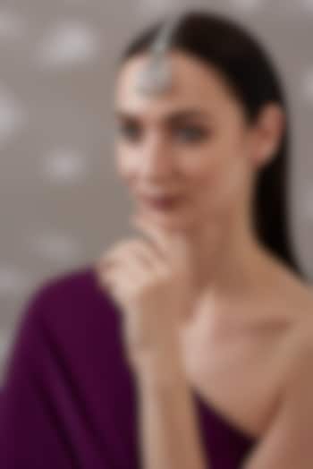 White Finish Faux Diamond & Green Stone Maangtikka by Aster at Pernia's Pop Up Shop