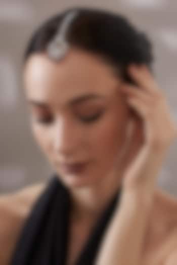 White Finish Faux Diamond Blue Stone Maangtikka by Aster at Pernia's Pop Up Shop