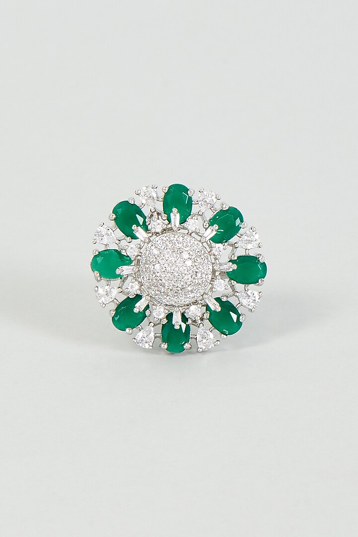 White Finish Zircon & Green Stone Ring by Aster at Pernia's Pop Up Shop