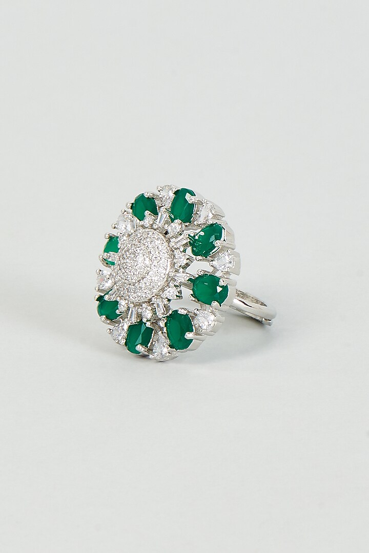 White Finish Zircon & Green Stone Ring by Aster at Pernia's Pop Up Shop