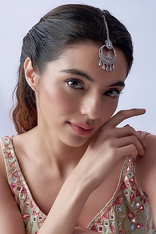 White Finish Zircon Maang Tikka by Aster