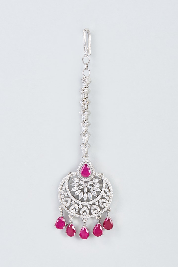 White Finish Zircon & Red Stone Maang Tikka by Aster at Pernia's Pop Up Shop