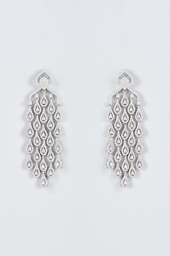 White Finish Zircon Dangler Earrings by Aster at Pernia's Pop Up Shop